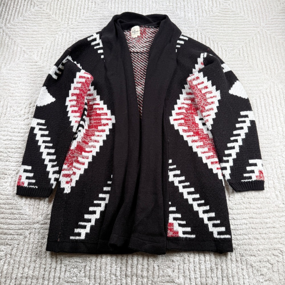 Vintage Effeci Geometric Southwestern Cardigan Womens S Black Aztec Boho 80s